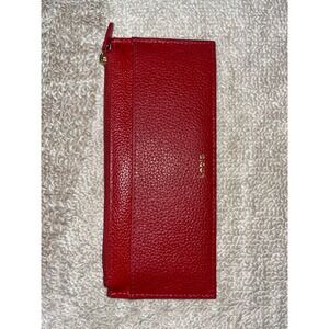Lodis Red Pebbled Leather Slim Card Case Wallet Zip Pouch Gold Tone Hardware